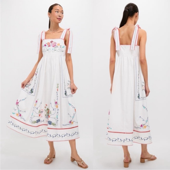 Hunter Bell Midi Dress Stefy Embroidered White Cotton Floral NWT 6 - Picture 1 of 14